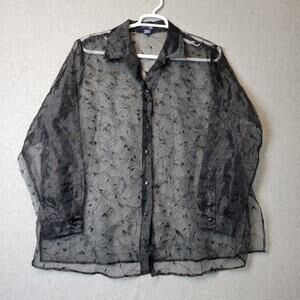 Venezia Jeans Black Floral Lace LS Button Up Top Women's Plus 18/20 Witchy Goth